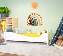 Alcube Kinderbett 70x140 Mit Matratze Lattenrost Und Rausfallschutz MDF MASSIVHOLZ Juniorbett Jugendbett - Weiß