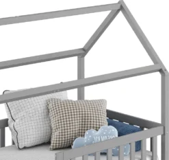 Hausbett NUNA Aus Massiver Kiefer, Montessori Bett In 90 X 200 Cm Mit Rausfallschutz, Spielbett Mit Schubladen, Modernes Kinderbett Mit Dach In Grau 16 Hausbett NUNA Aus Massiver Kiefer, Montessori Bett In 90 X 200 Cm Mit Rausfallschutz, Spielbett Mit Schubladen, Modernes Kinderbett Mit Dach In Grau -Kinderbett Geschäft 4e854b2b34f5c53d1bdd2b03096e04df