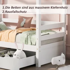Merax Kinderbett Hausbett Mit Rausfallschutz Und Schubladen, Massivholz Spielbett 160x80 Cm Babybett Mit Lattenrost Und Fenster, Weiß -Kinderbett Geschäft 4fd4e9d9b65c4352ff735b7415574b74