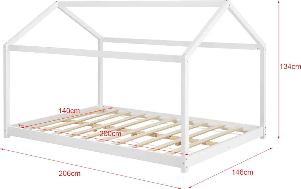 Kinderbett ’Cerro’ 140x200cm Hausbett Bettenhaus Spielbett Kiefernholz Weiß 6 Kinderbett ’Cerro’ 140x200cm Hausbett Bettenhaus Spielbett Kiefernholz Weiß – Bild 4