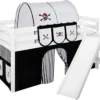 Spielbett JELLE 90 X 200 Cm Pirat Schwarz Weiß - Hochbett LILOKIDS - Weiß - Mit Schräger Rutsche Und Vorhang