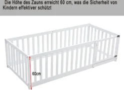 Merax Kinderbett 90x200 Cm Babybett Mit Zaun Und Schutzgitter, Kiefernholz Bodenbett Jugendbett, Weiß -Kinderbett Geschäft 50f280fd30bedd9d53d4b89b3eb19b55