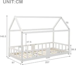 Merax Kinderbett 90 X 200 Cm Hausbett Mit Tafel Und Rausfallschutz, Lattenrost Und Zaun, Einzelbett Für Mädchen Und Jungen Kinderbetten Aus Massivem Kiefernholz, Weiß -Kinderbett Geschäft 51315e6378a2985deaea17cf7ffeb5d0