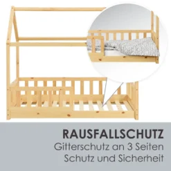 Juskys Kinderbett Marli 80 X 160 Cm Mit Rausfallschutz, Lattenrost Und Dach - Hausbett Für Kinder Aus Massivholz - Bett In Natur -Kinderbett Geschäft 522481205e7399db5c500d24cd54af24