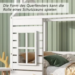 Merax Kinderbett 90x200cm Hausbett Mit 2 Schubladen Und Rausfallschutz, Dach Und Fenster, Kiefer Einzelbett Babybett Kinderhaus Mit Lattenrost, Weiß -Kinderbett Geschäft 559ed6558092450f452ff439b5202fee