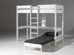 Vipack Hochbett Pino Mit Schreibplatte Und Sesselbett - Kiefer Massiv Weiß Lackiert, Maße: 208 Cm X 175 Cm X 206 Cm; PIOLZB14 -Kinderbett Geschäft 561694939832eef7ece444dc7dfaa9df
