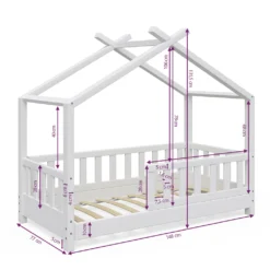 Kinderbett Hausbett DESIGN Weiß 70x140cm Zaun Kinder Bett Holz Haus Hausbett Mit Matratze -Kinderbett Geschäft 561edba3081946d8ad8c23c1bfdf2101