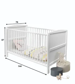 Babybett Maiken Inkl. Lattenrahmen Hvst. + 3 Schlupfsprossen + Umbauseiten Weiß Kiefer Massiv Babyzimmer Bettgestell Gitterbett -Kinderbett Geschäft 56feb70268261b9553422a069164007e