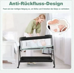 COSTWAY 2 In 1 Beistellbett & Stubenwagen Klappbar, Tragbare Babybett Mit 7 Verstellbaren Höhen & Matratze & Tragetasche & Gurte, Verstellbare Reisebett Für Neugeborene Bis 6 Monate (Dunkelgrau) -Kinderbett Geschäft 5814bbb1413c0856158212b8690359df