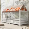 Merax Kinderbett 90x200 Cm Hausbett Mit Rausfallschutz Und Stoffzeltaufsatz, Lattenrost Und Dach, Jugendbett Kinderhaus, Weiß -Kinderbett Geschäft 584e6786922fb85cc94b98c121b40ea6