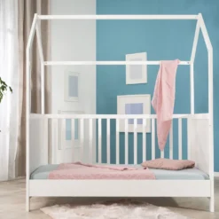 Roba Hausbett 70 X 140 Cm, Kombi-Kinderbett In Hausoptik, Weiß, 3-fach Verstellbar, Schlupfstäbe, Umbaubar Zum Juniorbett -Kinderbett Geschäft 594932849c2a226607a75ec7be4e864f