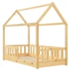 Juskys Kinderbett Marli 80 X 160 Cm Mit Rausfallschutz, Lattenrost Und Dach - Hausbett Für Kinder Aus Massivholz - Bett In Natur