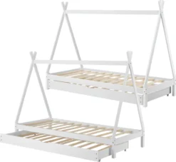 Kinderbett Mit Ausziehbett 90x200cm Tipi Indianer Bett Kojenbett Gästebett Weiß Hausbett Kinder Haus [en.casa] -Kinderbett Geschäft 59a5a954ecd491a7d7e4c2c8d28871d0