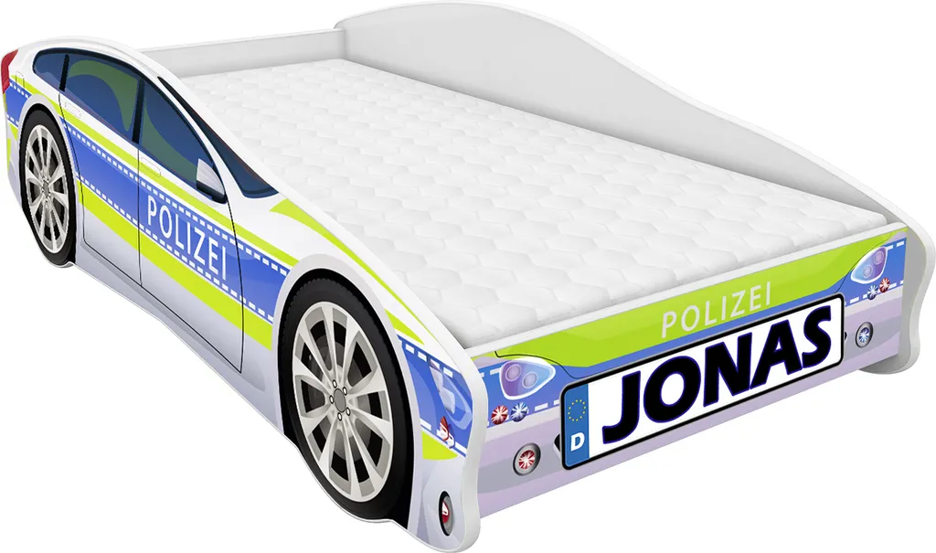 ACMA Jugendbett Kinderbett Auto-Bett Junior Cars Bett Komplett-Set Mit Matratze Lattenrost Und Rausfallschutz 160x80 Cm - Polizei -1 + NAME 4 ACMA Jugendbett Kinderbett Auto-Bett Junior Cars Bett Komplett-Set Mit Matratze Lattenrost Und Rausfallschutz 160x80 Cm - Polizei -1 + NAME – Bild 2