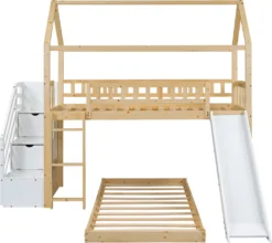 Merax Etagenbett 90x200cm Kinderbett Mit Rutsche, Treppe Mit Stauraum, Fallschutz Und Handlauf, Hausbett Aus Massivholz In Natur Und Weiß, 2 Einzelbetten Stockbett Für Kinderzimmer -Kinderbett Geschäft 59e92929b98ce6bec5b82b97da0d201f