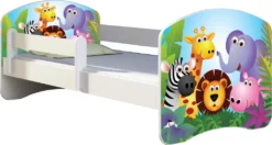 ACMA Jugendbett Kinderbett Junior-Bett Komplett-Set Mit Matratze Lattenrost Und Rausfallschutz Weiß 01 Zoo 140x70