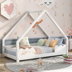 Merax Kinderbett Utopia 80x160cm Hausbett Kiefernholz Jugendbett Kinderhaus Mit Rausfallschutz Und Lattenrost, Weiß
