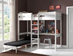 Vipack Hochbett Pino Mit Schreibplatte Und Sesselbett - Kiefer Massiv Weiß Lackiert, Maße: 208 Cm X 175 Cm X 206 Cm; PIOLZB14 -Kinderbett Geschäft 5a847b275c25c03927c9cdb18c427ae9