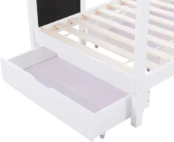 Merax Kinderbett Adele 90x200cm Hausbett Mit Tafel Und 2 Schubladen, Zaun Und Lattenrost, Spielbett Bett Kinderhaus Aus Massivholz, Weiß -Kinderbett Geschäft 5b0e42967874fab93653410a02ec63d1