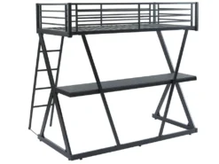 Hochbett Mit Schreibtisch - Metall - Schwarz - SUPIA