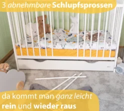 Alcube® Mitwachsendes Babybett 60 X 120 Cm Mit Schublade Gitterbett 120x60 Kiefernholz Zum Kinderbett Umbaubar In Weiß -Kinderbett Geschäft 5d31460897b786b088a64615d57d5ea3