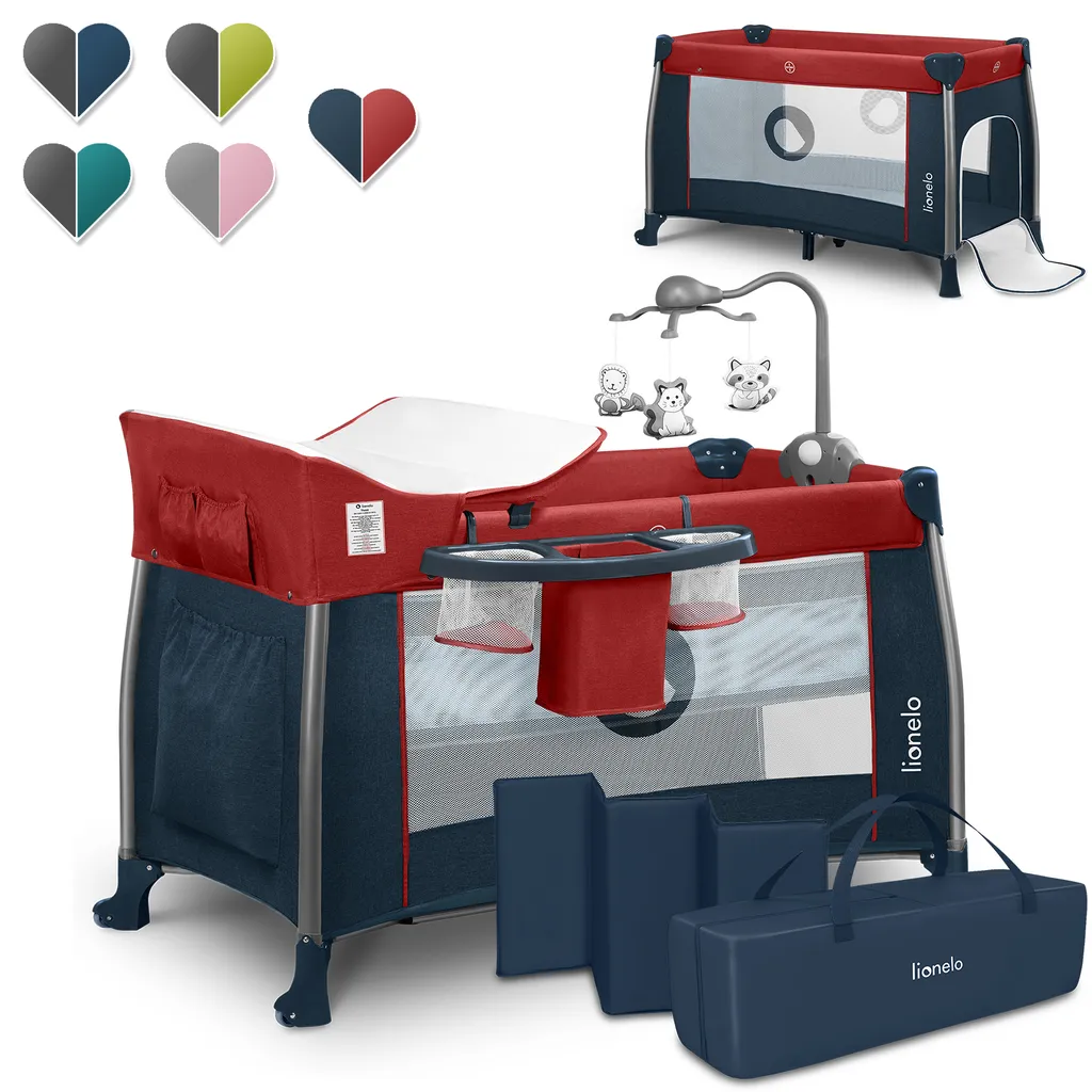 Lionelo Thomi Baby Reisebett Laufstall Kinderreisebett Mit Karussell Wickeltisch Rot-Blue 4 Lionelo Thomi Baby Reisebett Laufstall Kinderreisebett Mit Karussell Wickeltisch Rot-Blue – Bild 2