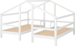 Merax Kinderbett 90x200cm/90x200cm Hausbett Für 2 Kinder Mit Rausfallschutz, Nachttisch Und Lattenrost, Zwei Einzelbetten Jugendbetten Bett Unter Einem Dach, Weiß -Kinderbett Geschäft 5d56462cc6c306560b79d8bc47dabec3