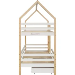 Merax Etagenbett 90x200 Cm Kinderbett Stockbett Mit Schubladen Und Leiter, Lattenrost Und Fallschutz, Spielbett Hausbett Jugendbett Rahmen Aus Kiefer, Weiß Und Natur -Kinderbett Geschäft 5d675003be4b3aff88d41795e145a803