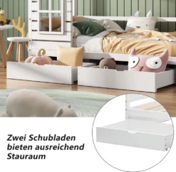 Merax Kinderbett 90x200cm Hausbett Mit 2 Schubladen Und Rausfallschutz, Dach Und Fenster, Kiefer Einzelbett Babybett Kinderhaus Mit Lattenrost, Weiß -Kinderbett Geschäft 5db27c3a0bf4fb27b04a0f3e547775dc
