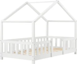 Kinderbett Treviolo Mit Rausfallschutz 80x160cm Hausbett Mit Lattenrost Und Gitter Bettenhaus Aus Holz Spielbett Weiß -Kinderbett Geschäft 5dc4e4b83b2ce54ea3940fd2a5683819