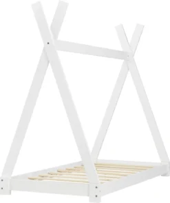 [en.casa] Kinderbett 80x160cm Weiß Im Tipi-Design Aus Kiefernholz Jugendbett Bett Holzbett Hausbett -Kinderbett Geschäft 5e24098959eb924fe23e0d9eba4d250d