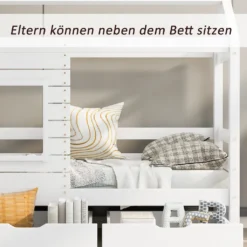 Merax Kinderbett Hausbett Mit Rausfallschutz Und Schubladen, Massivholz Spielbett 160x80 Cm Babybett Mit Lattenrost Und Fenster, Weiß -Kinderbett Geschäft 5efa5dddd3eabc3b6eaabc17695d9327