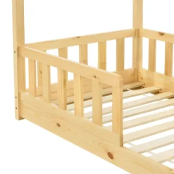 Juskys Kinderbett Marli 80 X 160 Cm Mit Rausfallschutz, Lattenrost Und Dach - Hausbett Für Kinder Aus Massivholz - Bett In Natur -Kinderbett Geschäft 5f3a93133d1993c5fb0892ad32a01911