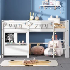Merax Etagenbett 90x200 Cm Kinderbett Hochbett Mit Zwei Beschreibbaren Tafeln, Klein Ablage Und Leiter, Spielbett Aus Kiefer Für Jungen Und Mädchen, Weiß -Kinderbett Geschäft 5f878c30259d5359f06c43b8ee4d7de9