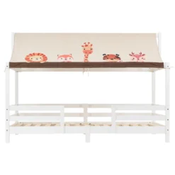 Merax Kinderbett 90x200 Cm Hausbett Mit Rausfallschutz Und Stoffzeltaufsatz, Lattenrost Und Dach, Jugendbett Kinderhaus, Weiß -Kinderbett Geschäft 600e74d0712596139fd90c64d67a7251