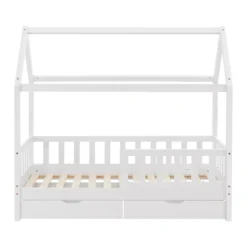Juskys Kinderbett Marli 80 X 160 Cm Mit Bettkasten 2-teilig, Rausfallschutz, Lattenrost & Dach - Massivholz Hausbett Für Kinder - Bett In Weiß -Kinderbett Geschäft 60f32bfafc13ac91f72733062e272db6