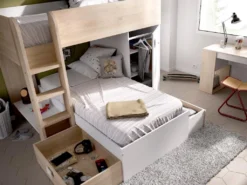 Etagenbett Mit Stauraum Modulierbar - 2 X 90 X 190 Cm - Eichefarben & Weiß - RICARDO -Kinderbett Geschäft 63542be4b733c59b073c623eb3e636e1