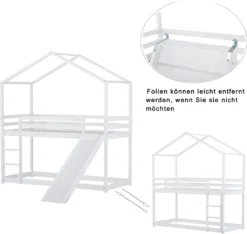 Merax Kinderbett 90x200cm Hochbett Etagenbett Mit Leiter Und Rutsche, Rausfallschutz Und Dachform, 2 Einzelbetten Hoch Doppel Stockbett Für Kinderzimmer, Kiefernholz Rahmen, Weiß -Kinderbett Geschäft 6366f775aa65ab3896991ac3cee751c1