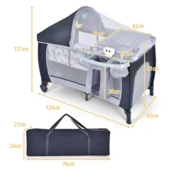 COSTWAY 4 In 1 Klappbares Reisebett & Babywiege & Wickeltisch & Laufstall Mit Schaukelfunktion, Inkl. Spieluhr, Spielbogen, Wickelauflage, Matratze, Windel Organizer Und Tragetasche (Grau) -Kinderbett Geschäft 64d0d40c5df4feb52424b0db0dd6d597