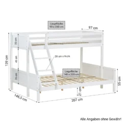 Homestyle4u 1898, Kinderbett Etagenbett 90x200 Und 140x200 Jugendbett Hochbett Weiß Holz -Kinderbett Geschäft 651bcbc1ba467b1c2db2d7d16b6df9ad