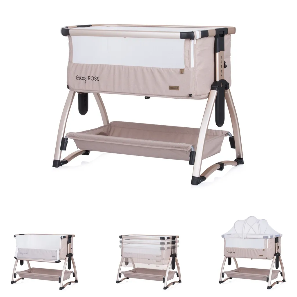 Chipolino Beistellbett Baby Boss Matratze, Moskitonetz, Schaukelfunktion, Räder Beige 5 Chipolino Beistellbett Baby Boss Matratze, Moskitonetz, Schaukelfunktion, Räder Beige – Bild 3