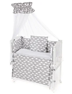 Beistellbett Komplett Set 90 × 40 Weiß Wolken Grau Höhenverstellbar