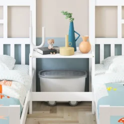 Merax Kinderbett 90x200cm/90x200cm Hausbett Mit Lattenrost, Rausfallschutz Und Tisch, 2 Einzelbetten Jugendbetten Doppelbett Für 2 Kinder, Weiß -Kinderbett Geschäft 6768f6acc7b3bce2e4170c1349bda30d