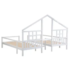 Merax Kinderbett 90x200cm/90x200cm Hausbett Mit Lattenrost, Rausfallschutz Und Tisch, 2 Einzelbetten Jugendbetten Doppelbett Für 2 Kinder, Weiß -Kinderbett Geschäft 67b72f50f42daf45b2bde97ffde26b4f