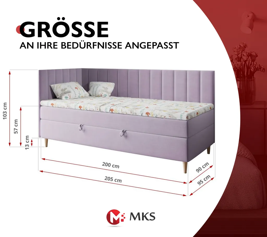 Bett Maja 3 Kinderbett Boxspringbett - Jugendbett Einzelbett Links - Grau 90 X 200 Cm 4 Bett Maja 3 Kinderbett Boxspringbett - Jugendbett Einzelbett Links - Grau 90 X 200 Cm – Bild 2