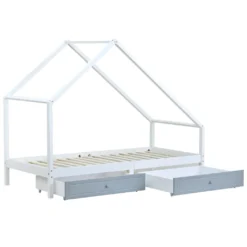 Merax Kinderbett 90x200 Cm Hausbett Mit 2 Herausnehmbaren Schubladen, Stabiles Podestbett Jugendbett Spielbett Aus Kiefer, Weiß -Kinderbett Geschäft 67e5b2c492a4547f60698d7c8e90bbfe