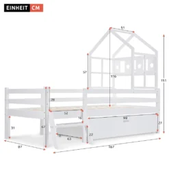 Merax Kinderbett Miki Hochbett Mit Leiter Und Schubladen, Inkl. Lattenrost Und Rausfallschutz, Hausbett 160x80cm Kinderhaus Jugendbett Spielbett Aus Massivholz, Weiß -Kinderbett Geschäft 68ae58b22e8ae5b934eb24cd4fd326fe