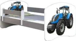 ACMA Jugendbett Kinderbett Junior-Bett Komplett-Set Mit Matratze Lattenrost Und Rausfallschutz Grau 42 Traktor 160x80