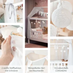 Alcube® Hausbett 90 X 200 Cm Komplett-Set Mit Matratze Und Deko Weiß, Rausfallschutz Und Lattenrost, Kinderbett 90x200 Cm Für Mädchen Und Jungen Kinderbetten Aus Massivem Kiefernholz -Kinderbett Geschäft 6a2a119e3ec5cb12483652db641cc2c1