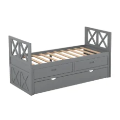 Merax Funktionsbett 90 X200 Cm Jugendbett Tagesbett Mit Schubladen Und Trundle, Funktionsliege Kojenbett Kinderbett Aus Kiefer, Grau -Kinderbett Geschäft 6a6a5a952645fb051cf553f7149446fa